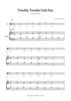 Twinkle, Twinkle Little Star • Easy viola sheet music with easy piano accompaniment