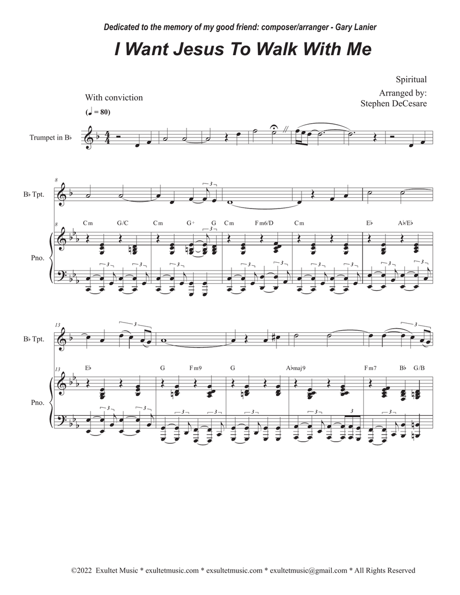 I Want Jesus To Walk With Me (Bb-Trumpet solo and Piano) B-Flat Trumpet scores gallery preview page 1