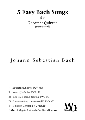Book cover for 5 Famous Songs by Bach for Recorder Quintet