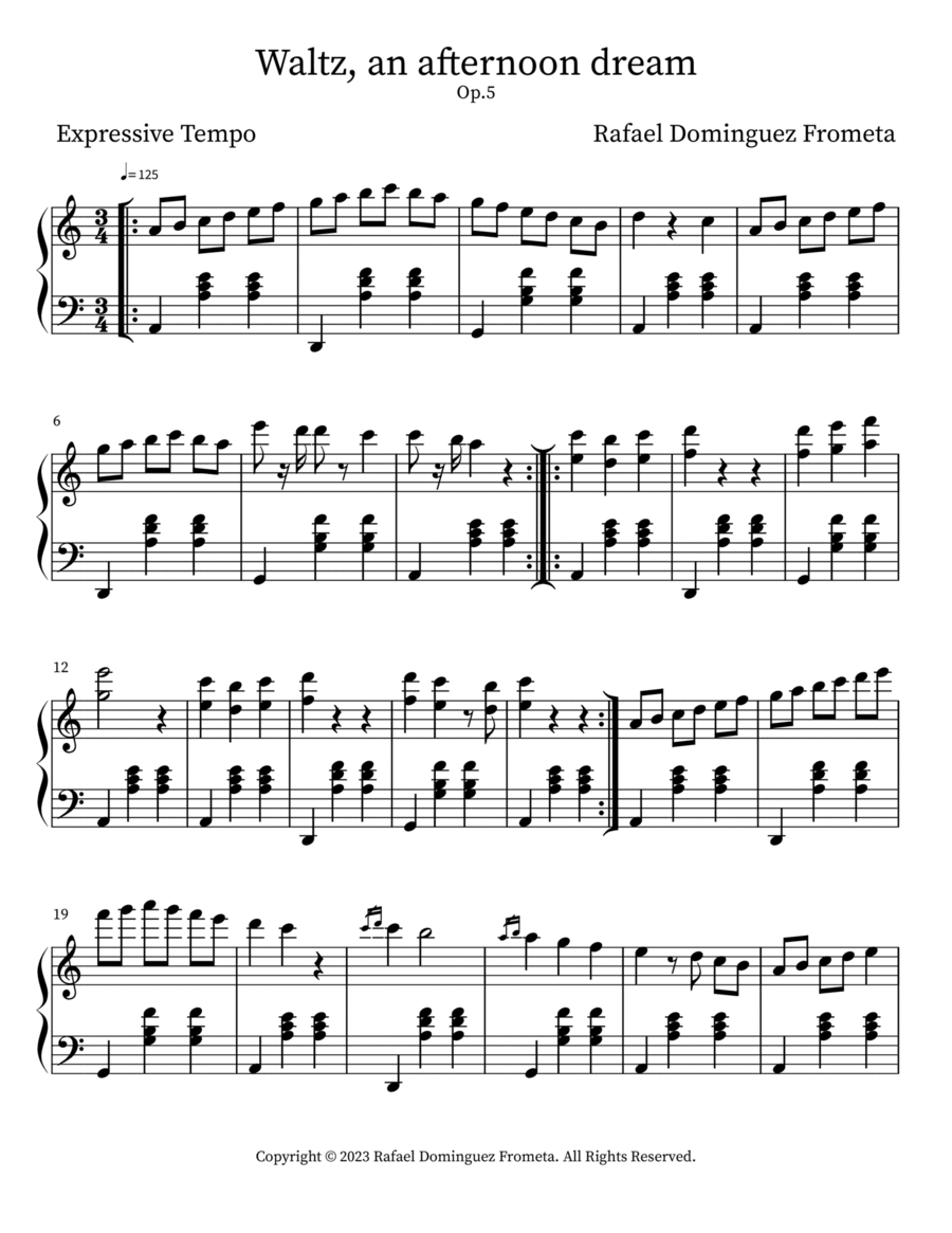 Waltz, An afternoon dream OP.5 Piano Solo scores gallery preview page 1