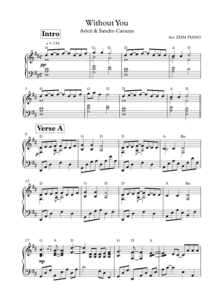 Without You Piano Solo scores gallery preview page 1