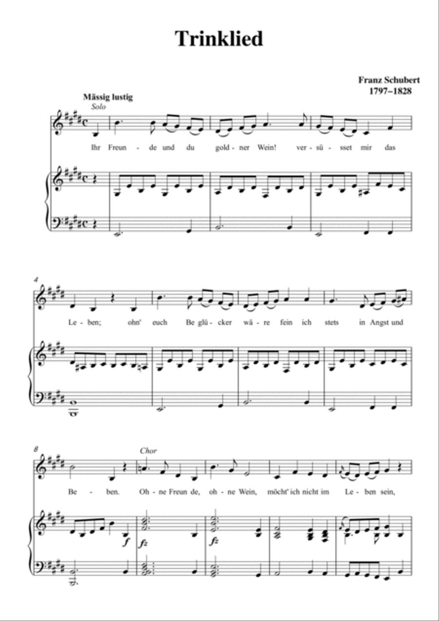 Schubert-Trinklied in E for Vocal and Piano Voice scores gallery preview page 2