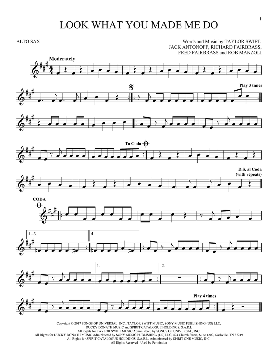 Look What You Made Me Do Alto Saxophone scores gallery preview page 1