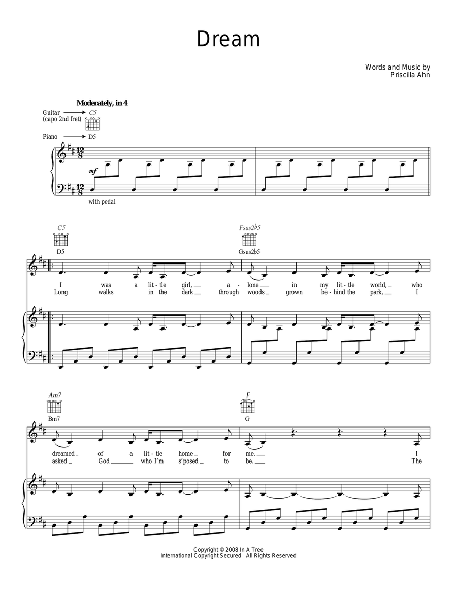 Dream Dream Piano, Vocal, Guitar scores gallery preview page 1