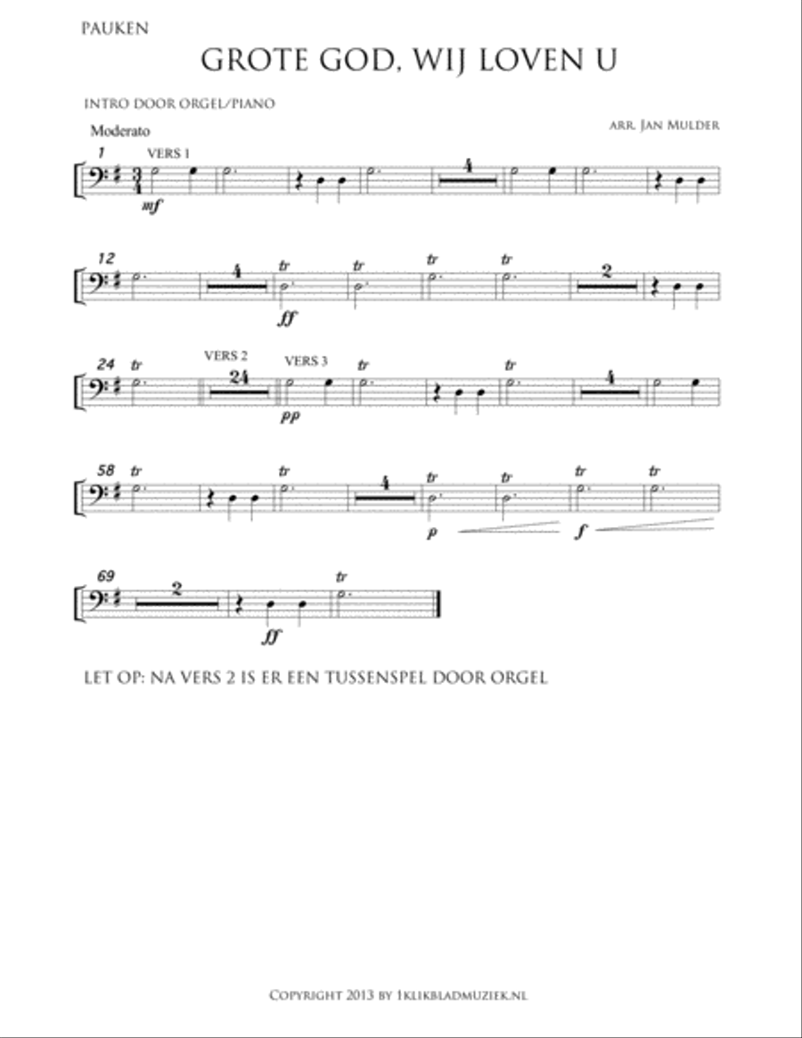 Grote God, Wij Loven U Percussion scores gallery preview page 1