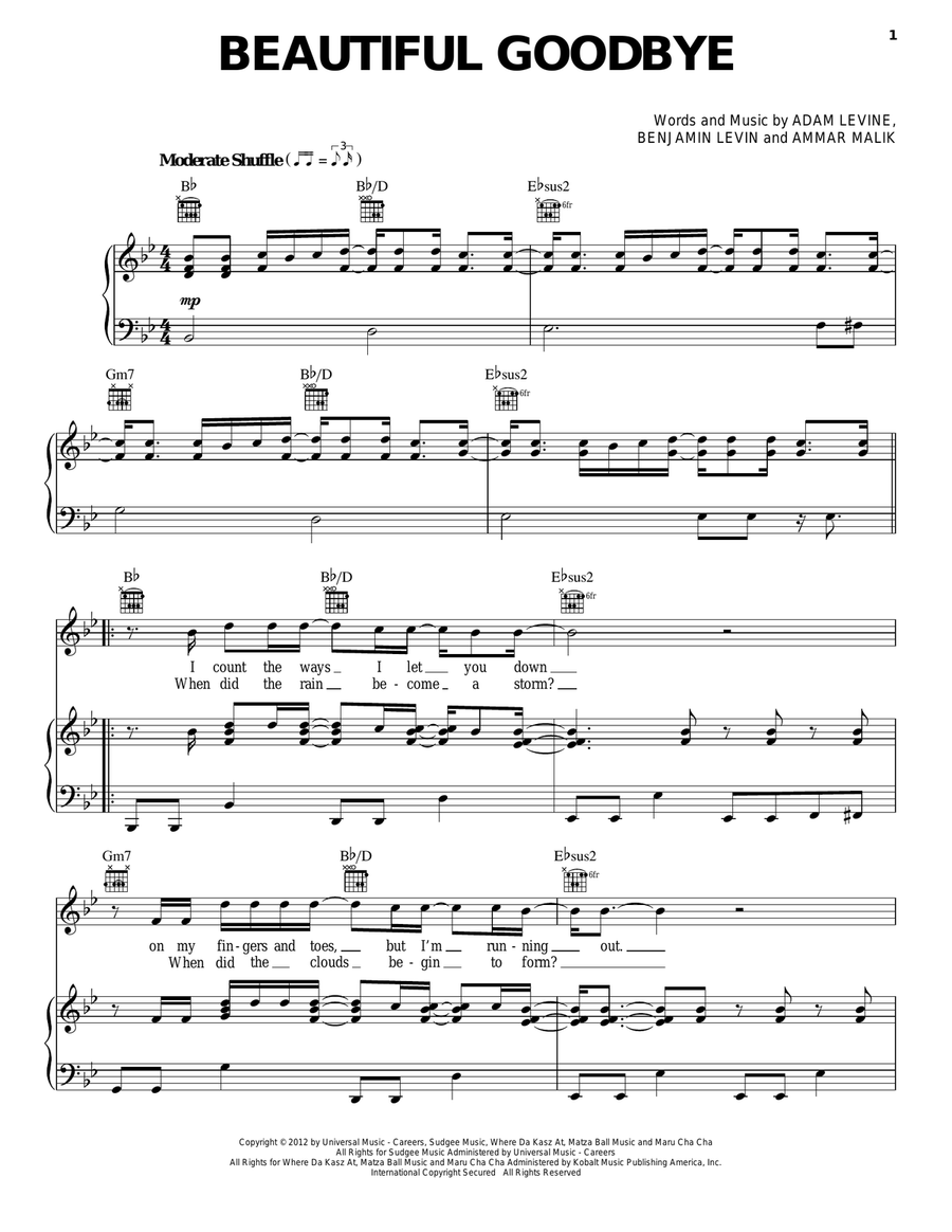 Beautiful Goodbye Piano, Vocal, Guitar scores gallery preview page 1
