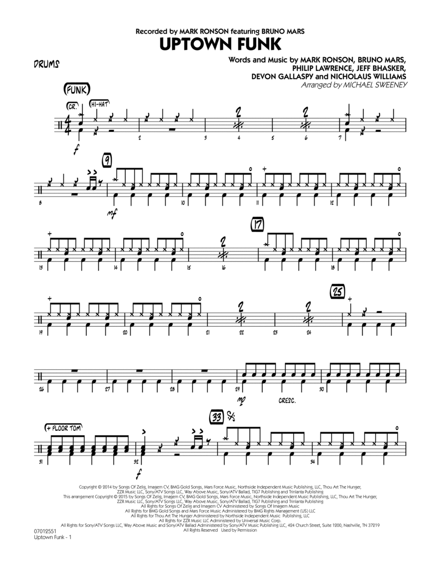 Uptown Funk - Drums Drums scores gallery preview page 1