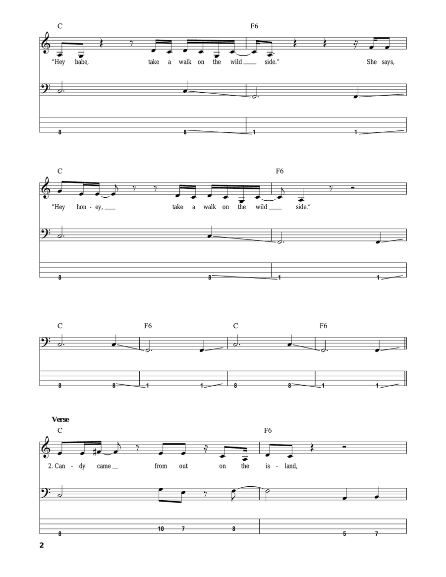 Walk On The Wild Side Walk On The Wild Side Bass Guitar Tablature scores gallery preview page 2