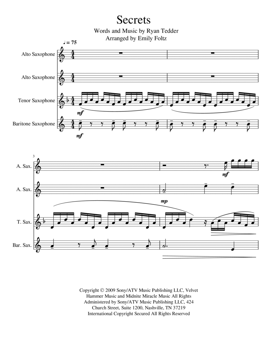 Secrets Saxophone Quartet scores gallery preview page 1