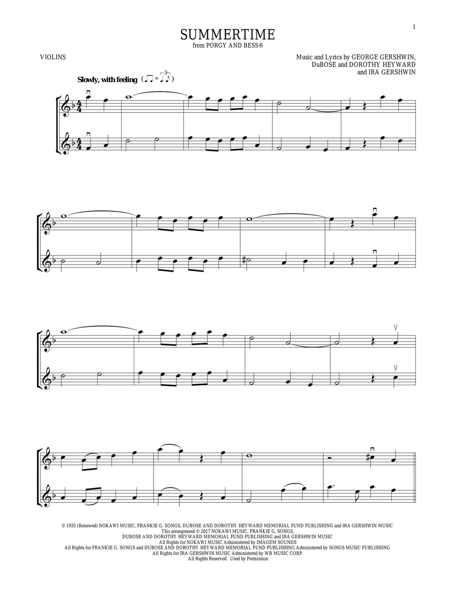 Summertime (from Porgy and Bess) String Duet scores gallery preview page 1