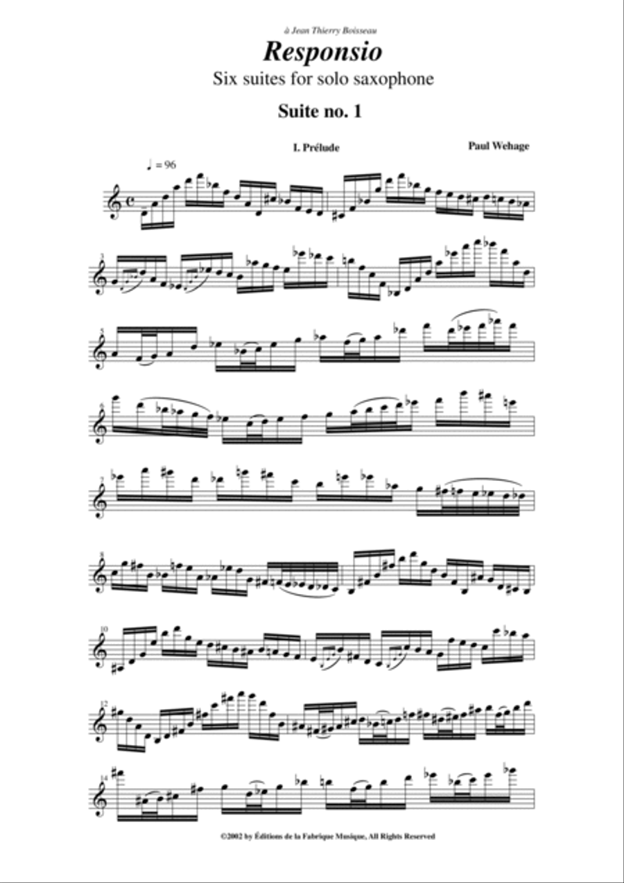 Responsio, Six Suites for solo saxophone (any) Chamber Music scores gallery preview page 3