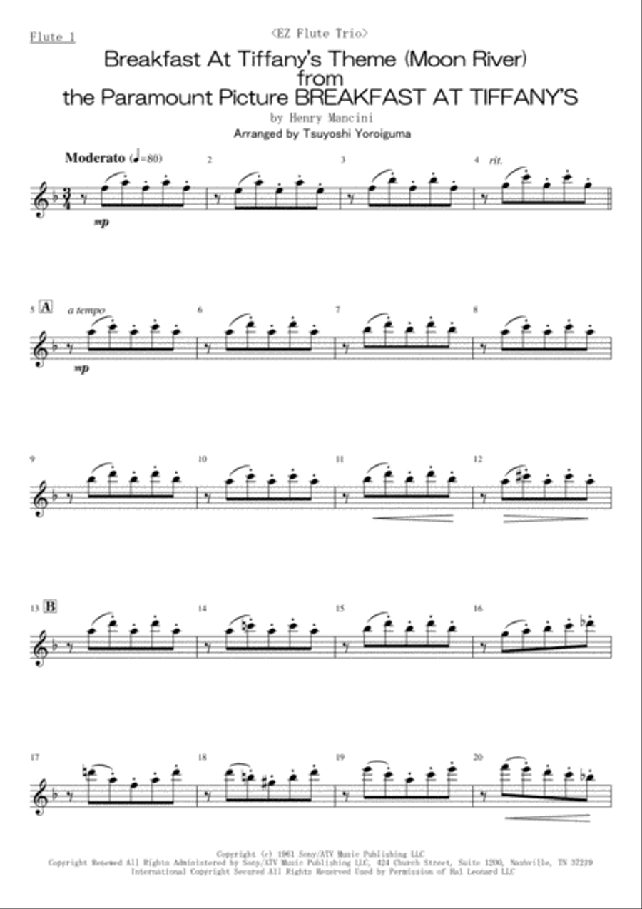 Breakfast At Tiffany's Theme from the Paramount Picture BREAKFAST AT TIFFANY'S Woodwind Trio scores gallery preview page 4