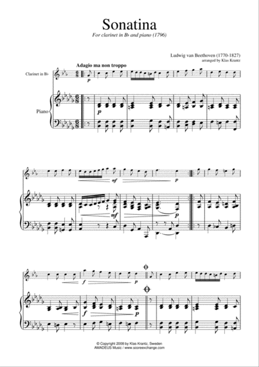 Sonatina in Bb Minor for clarinet in Bb and piano B-Flat Clarinet scores gallery preview page 2