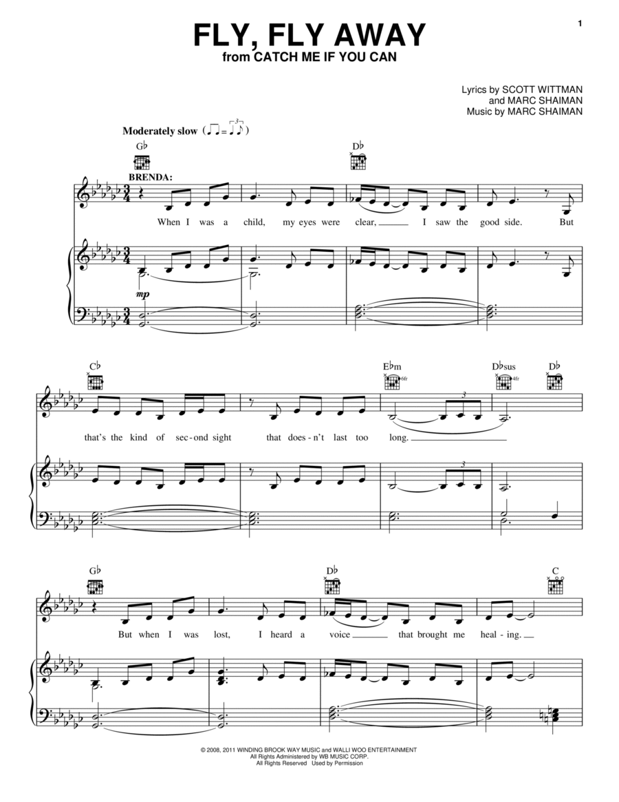 Fly, Fly Away (from Catch Me If You Can) Piano, Vocal, Guitar scores gallery preview page 1