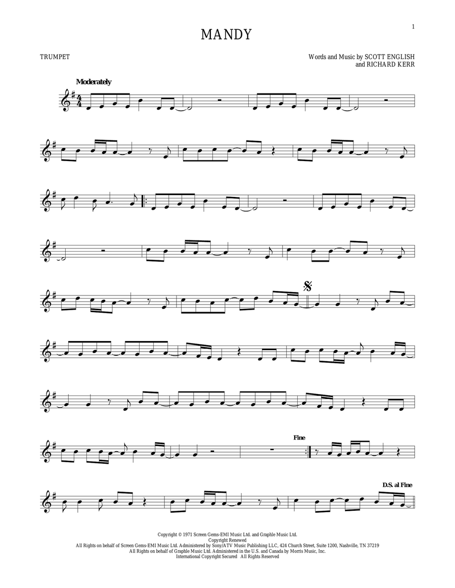 Mandy Trumpet Solo scores gallery preview page 1