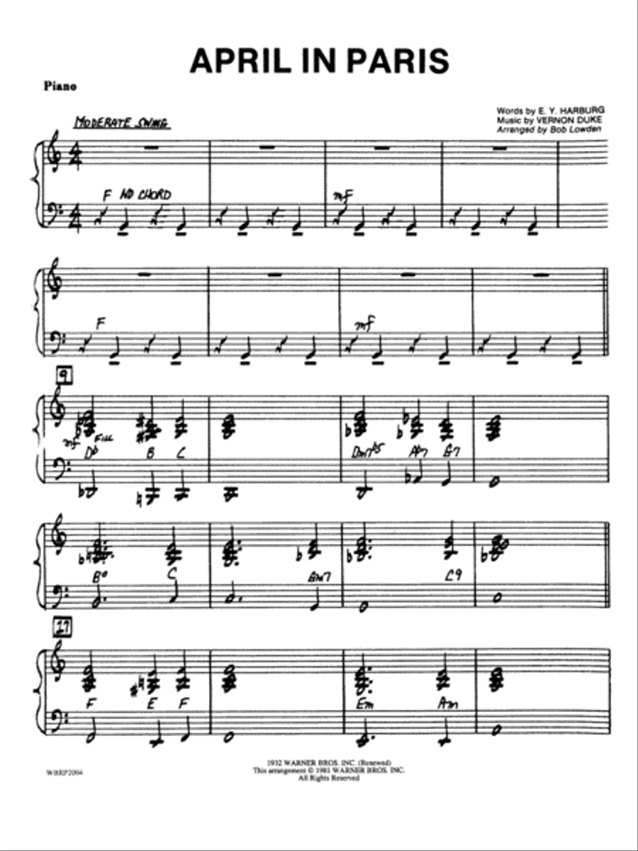 April in Paris: Piano Accompaniment Jazz Ensemble scores gallery preview page 1