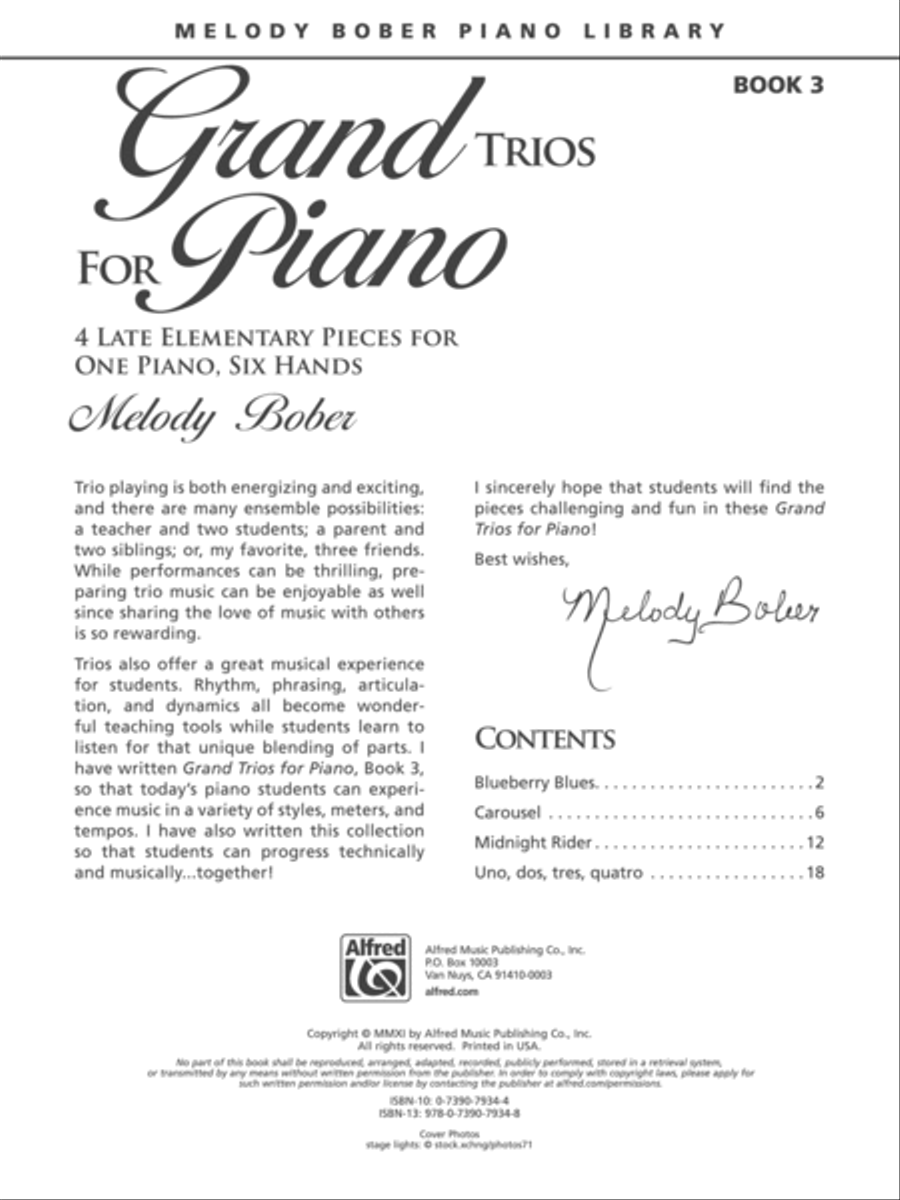Grand Trios for Piano, Book 3: 4 Late Elementary Pieces for One Piano, Six Hands Piano Solo scores gallery preview page 1