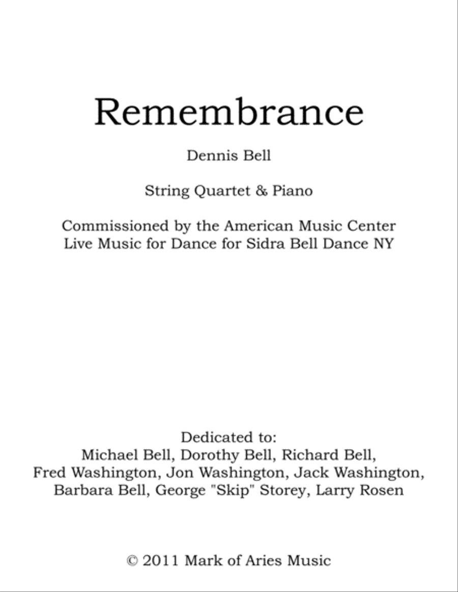 Remembrance Piano Quintet scores gallery preview page 1