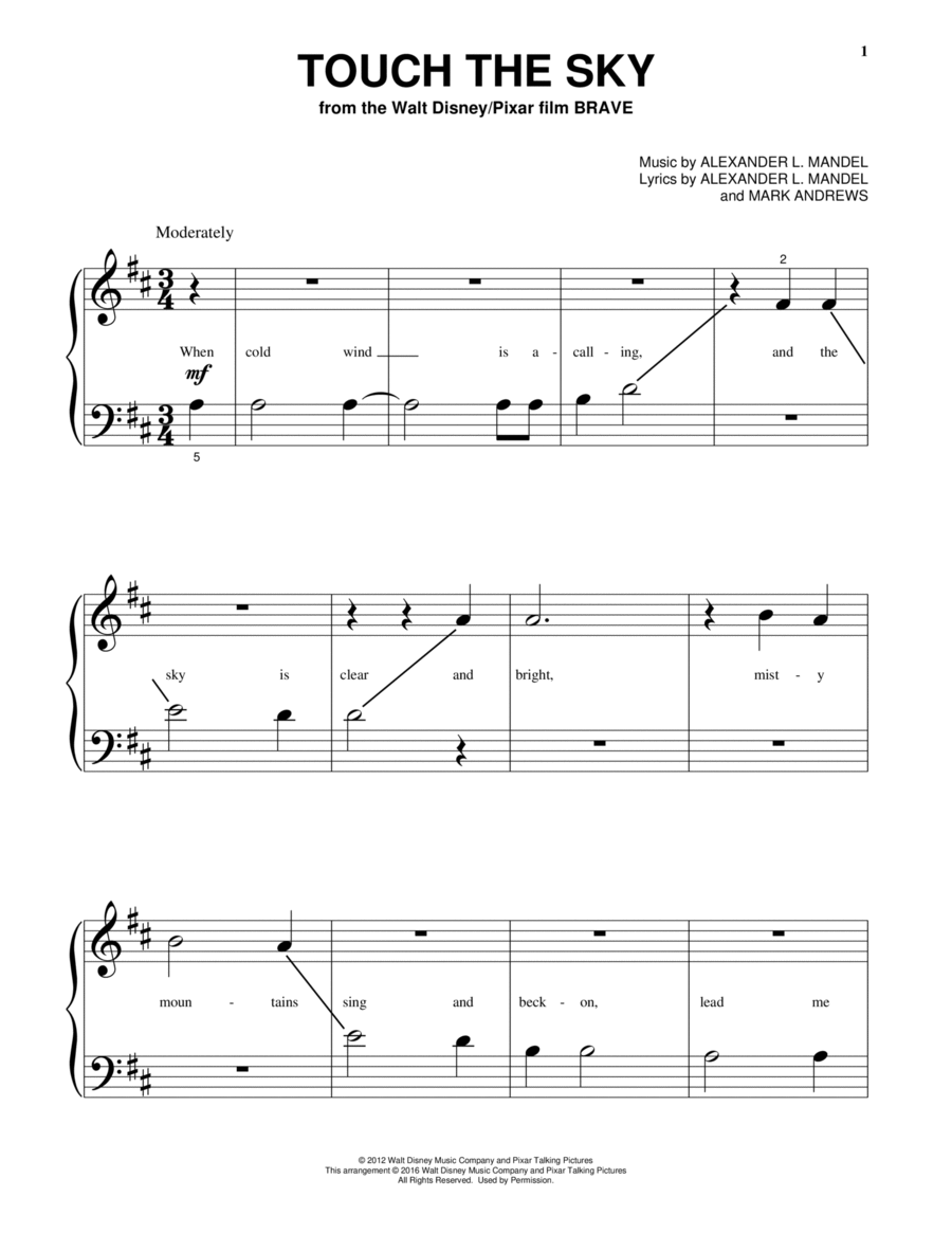 Touch The Sky (From Brave) Piano Solo scores gallery preview page 1