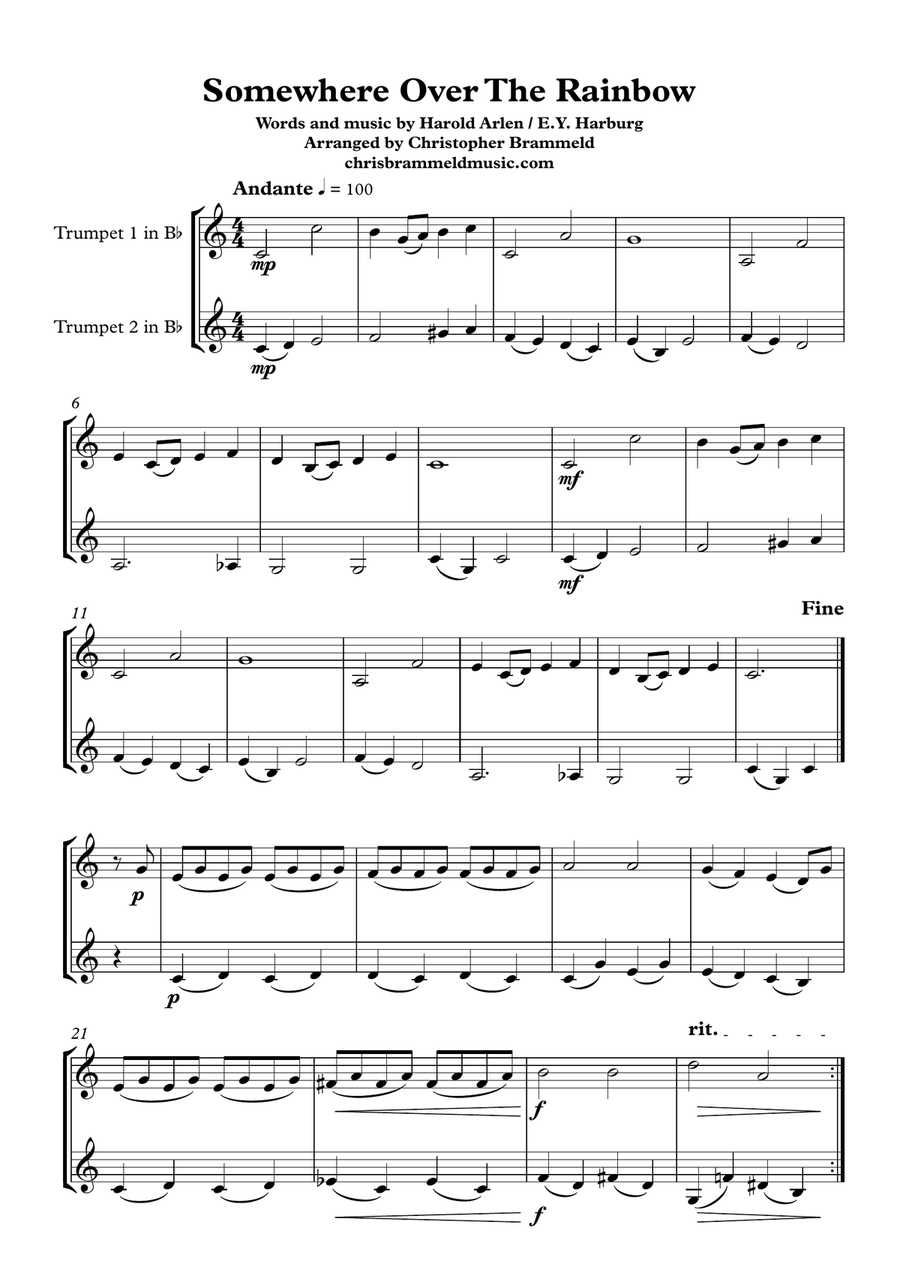 Over The Rainbow Trumpet Solo scores gallery preview page 1