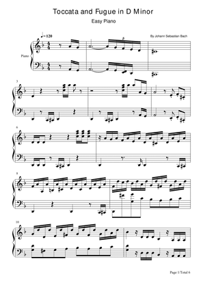 Toccata and Fugue in D Minor,BWV 565,Easy Piano Sheet,J.S.Bach