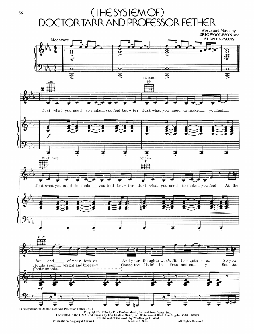 (The System Of) Doctor Tarr And Professor Fether Piano, Vocal, Guitar scores gallery preview page 1
