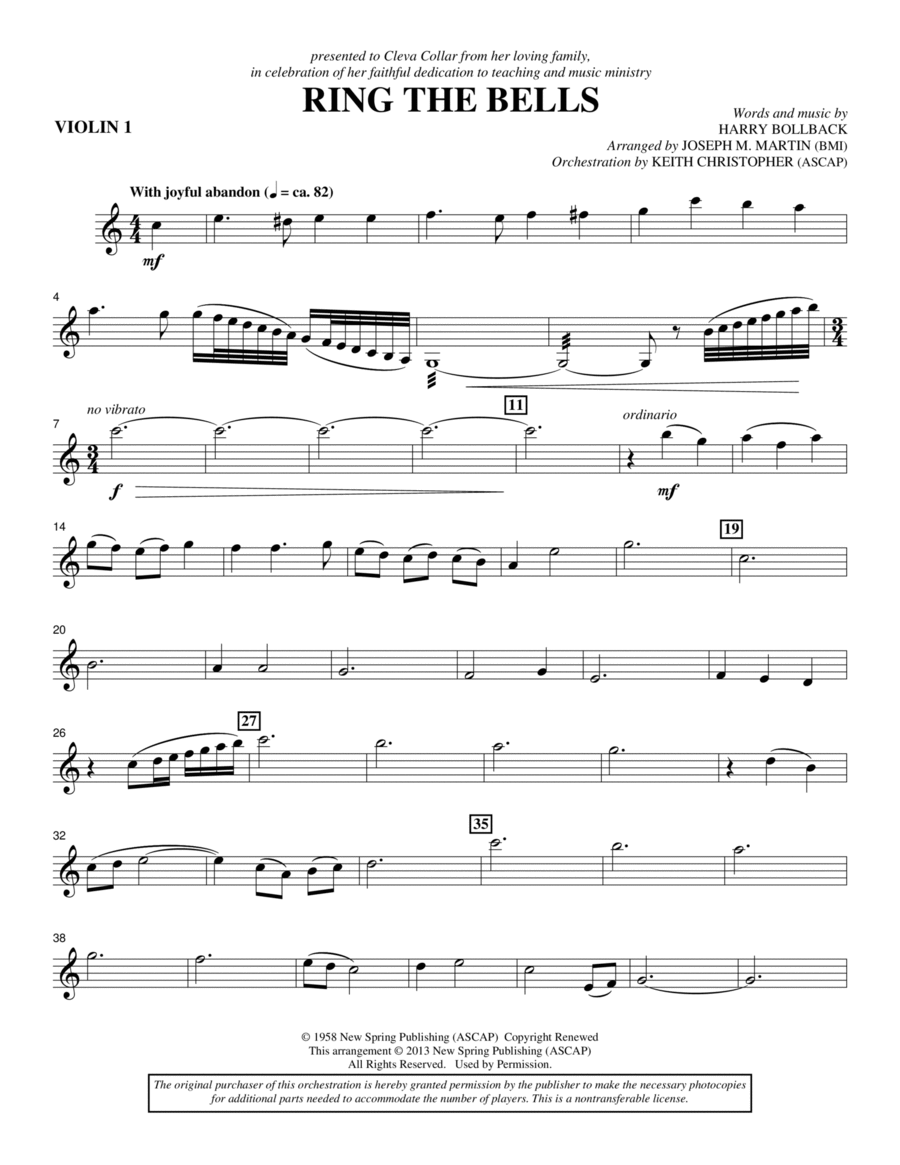 Ring the Bells - Violin 1 Choir scores gallery preview page 1