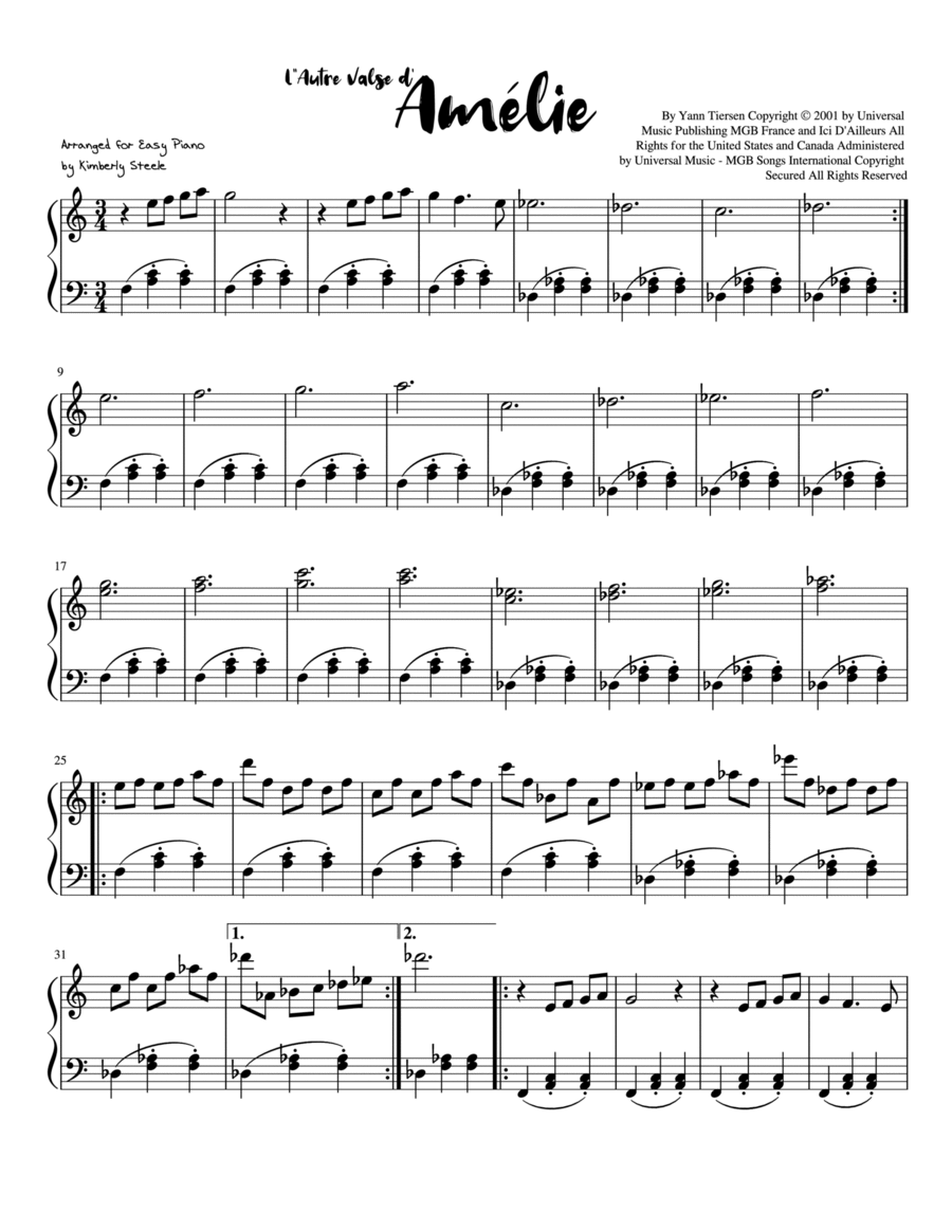 L'autre Valse D'amelie Easy Piano scores gallery preview page 1