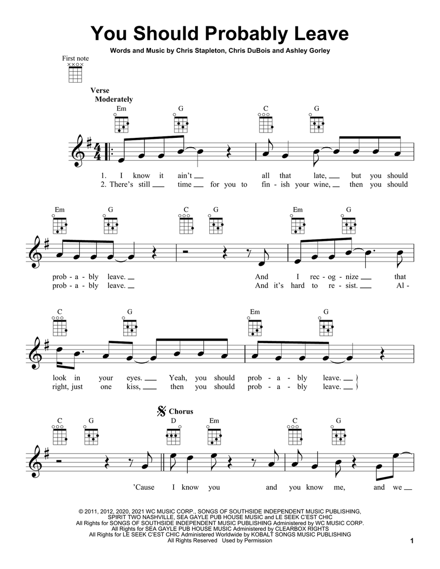 You Should Probably Leave Ukulele scores gallery preview page 1