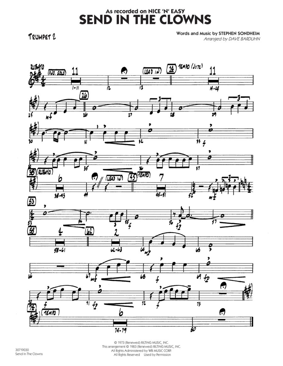 Send In The Clowns - Trumpet 2 Jazz Ensemble scores gallery preview page 1
