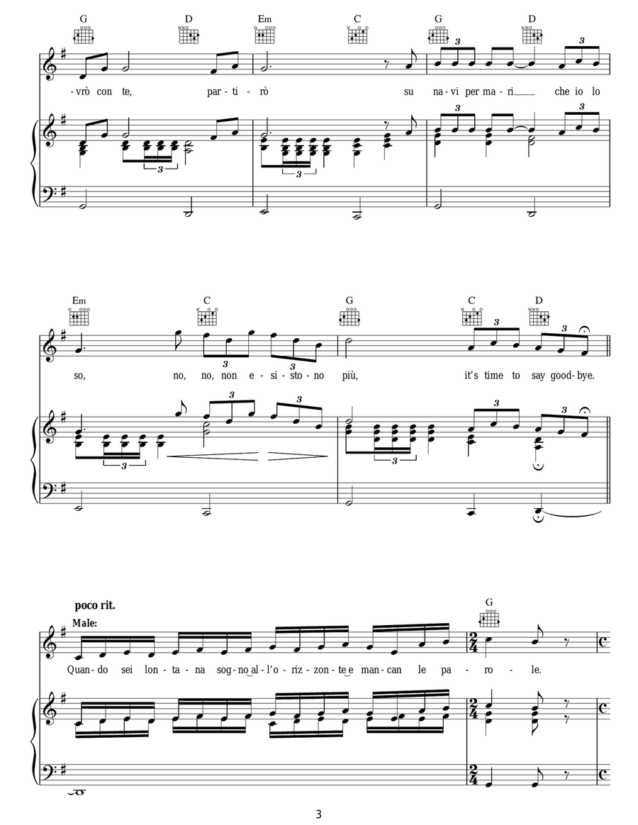 Time To Say Goodbye (Con Te Partiro) Piano, Vocal, Guitar scores gallery preview page 3