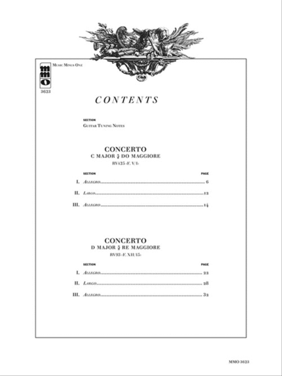 Vivaldi – Two Concerti for Guitar (Lute) & Orchestra: C Major, RV425 and D Major, RV93 Lute scores gallery preview page 2