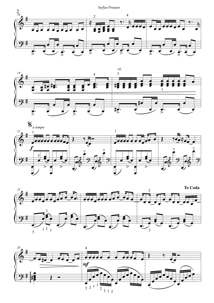Surface Pressure Piano Solo scores gallery preview page 3
