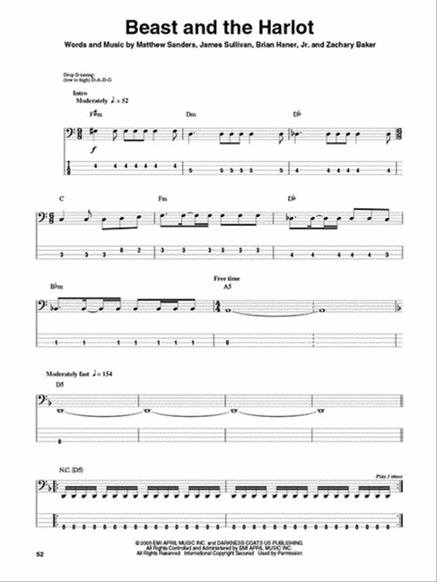 Avenged Sevenfold Bass Guitar Tablature scores gallery preview page 4