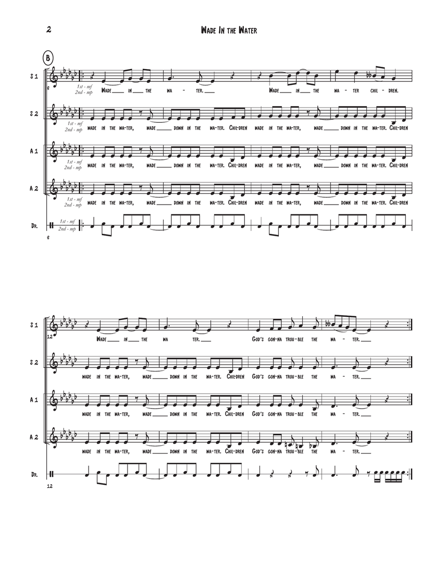 Wade In The Water - SSAA w/solo(s) & opt. Djembe unaccompanied SSAA scores gallery preview page 2