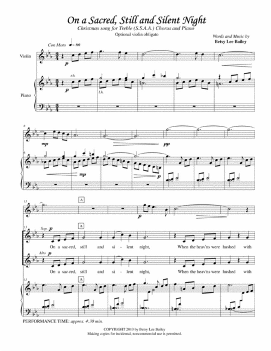 On a Sacred, Still and Silent Night SSAA scores gallery preview page 2