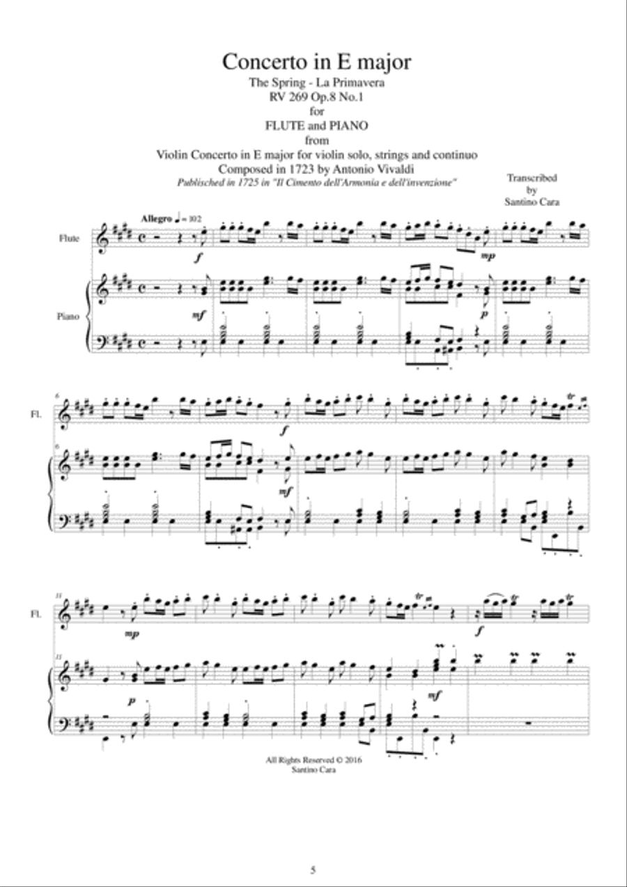 The Vivaldi's Four Seasons for Flute and Piano Flute Solo scores gallery preview page 5
