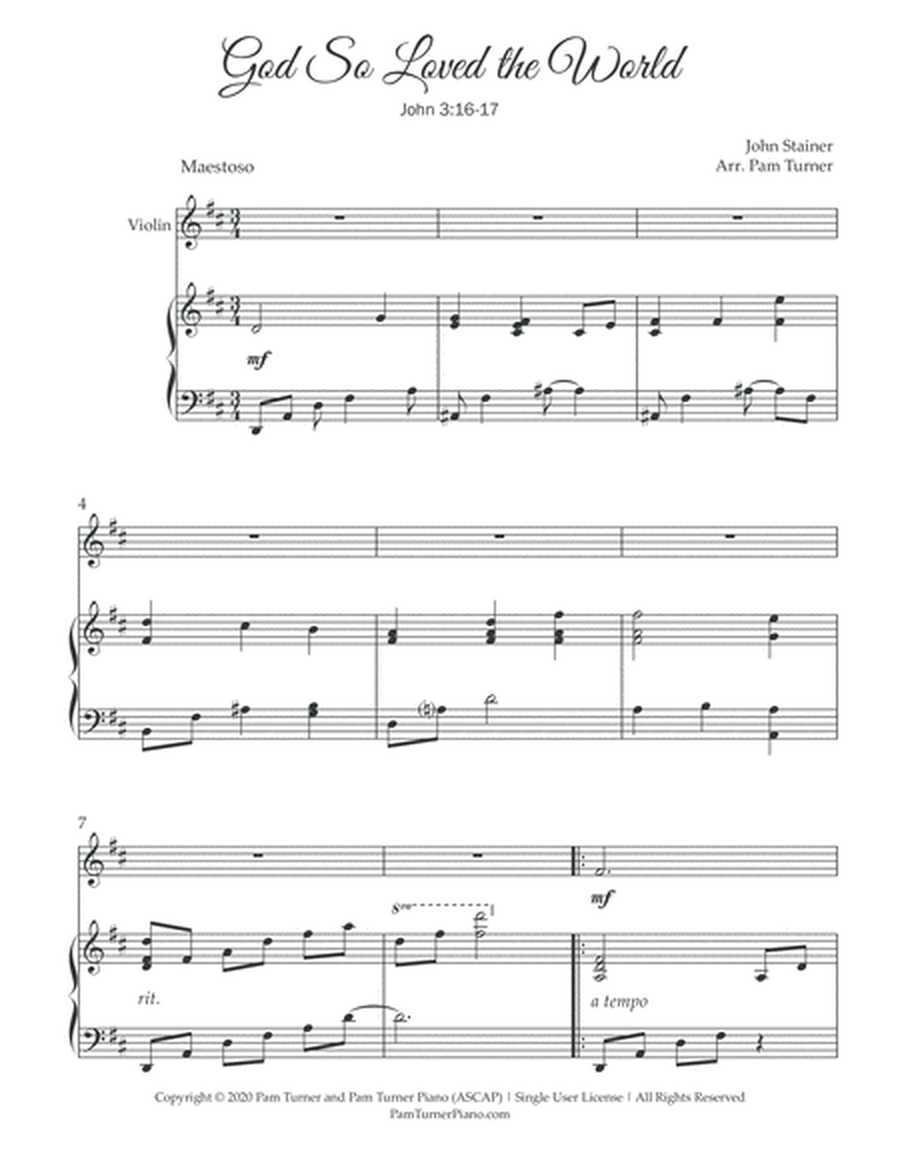 God So Loved the World (Stainer) Intermediate Violin/Piano and Violin Part image number null
