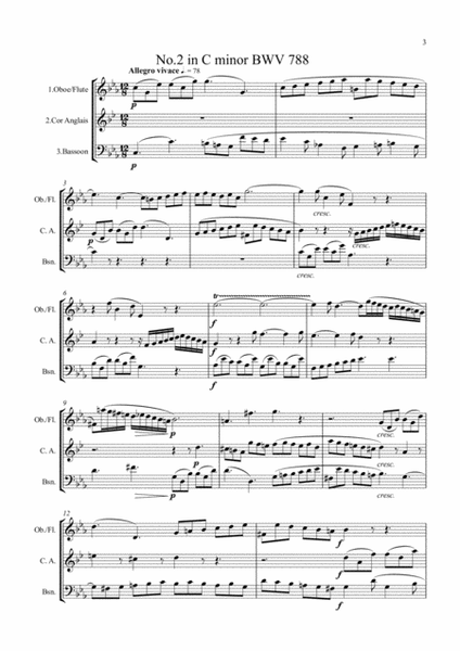 Bach: A Selection of Sinfonias (Three part Inventions) for Woodwind Trio