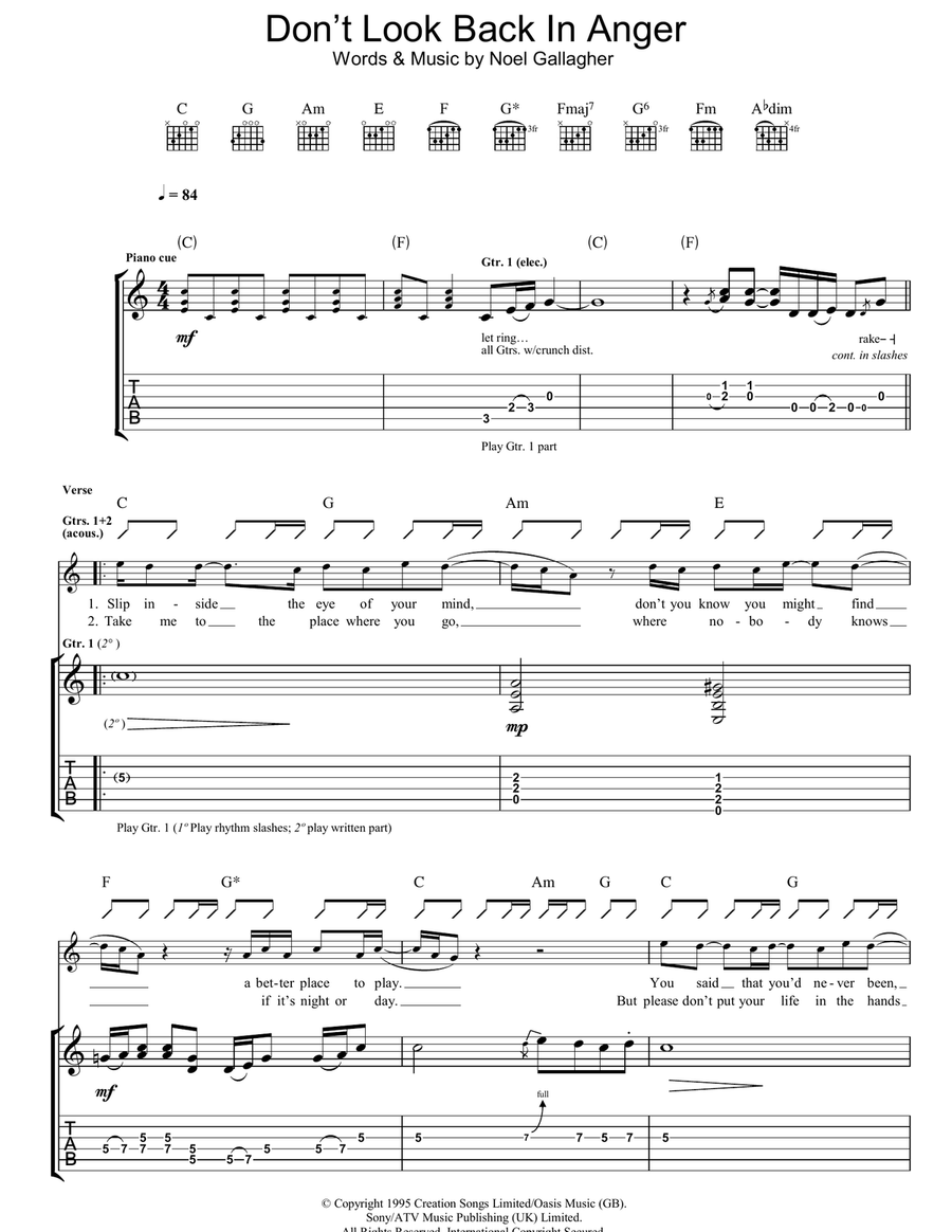 Don't Look Back In Anger Acoustic Guitar scores gallery preview page 1