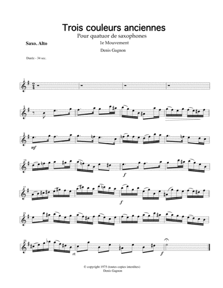 Trois couleurs anciennes (1e mouvement) Pour Quatuor de saxophones (Score et 4 partitions (SATB)  Digital Sheet Music