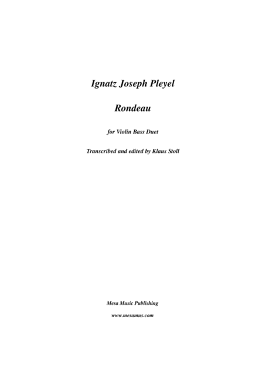 Ignatz Joseph Pleyel (1757-1831), Rondeau for double bass and violin. Transcribed and edited by Kl String Duet scores gallery preview page 1