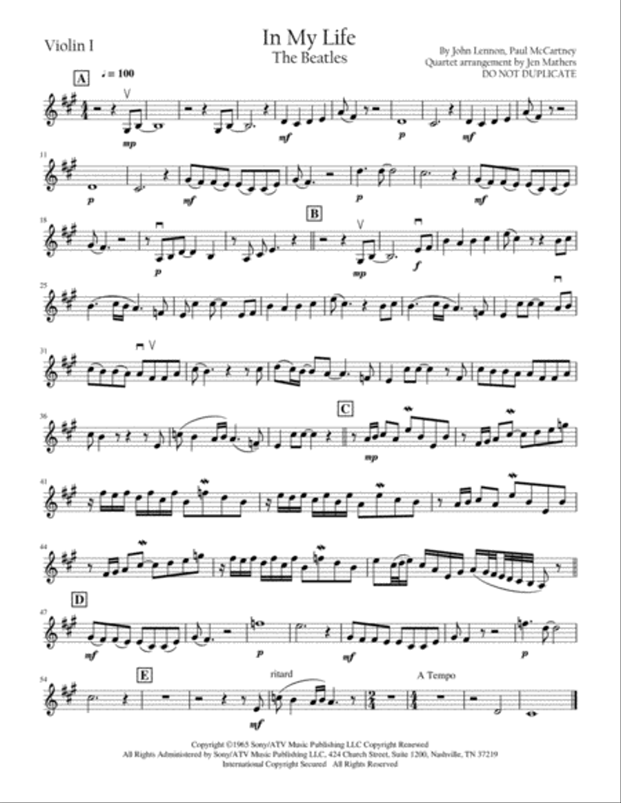 In My Life String Quartet scores gallery preview page 3