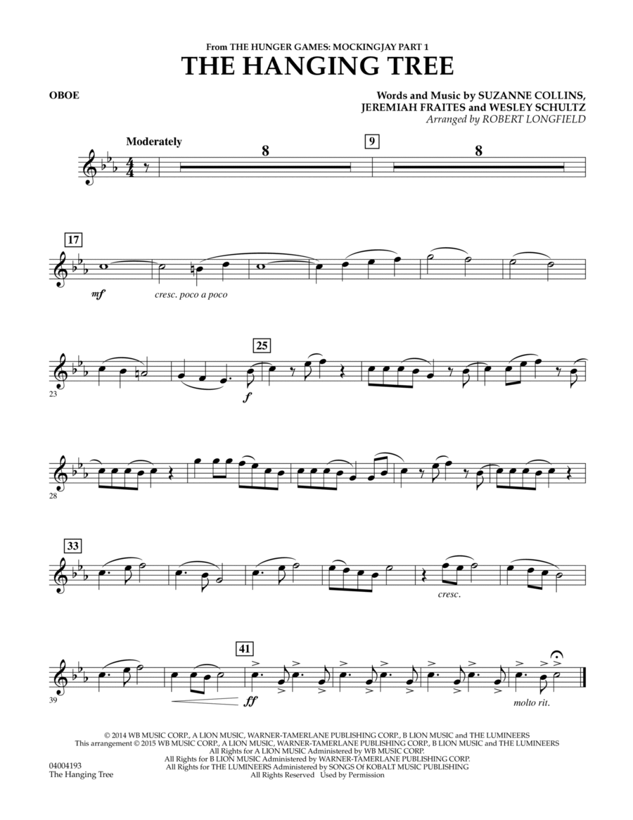 The Hanging Tree (from The Hunger Games: Mockingjay Part 1) - Oboe Concert Band scores gallery preview page 1