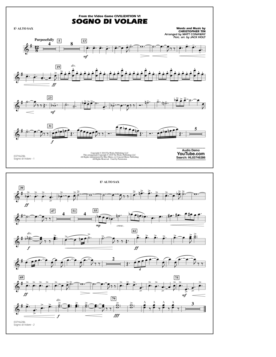 Sogno di Volare (from Civilization VI) (arr. Matt Conaway) - Eb Alto Sax Alto Saxophone scores gallery preview page 1