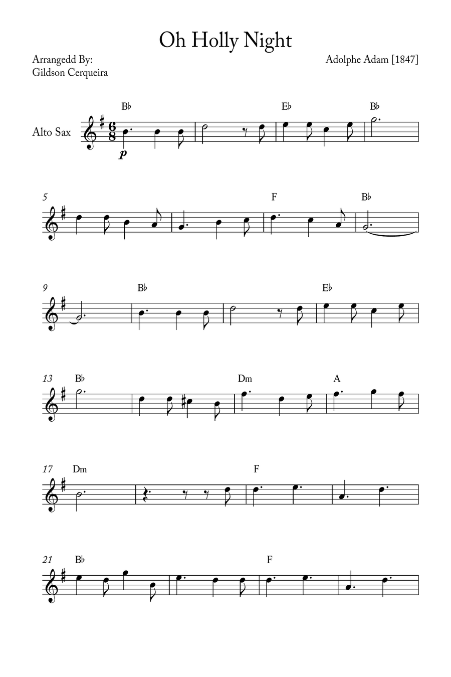 Oh Holy night Alto Saxophone scores gallery preview page 1