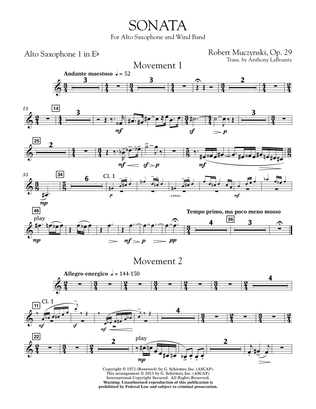 Book cover for Sonata for Alto Saxophone, Op. 29 - Eb Alto Saxophone 1
