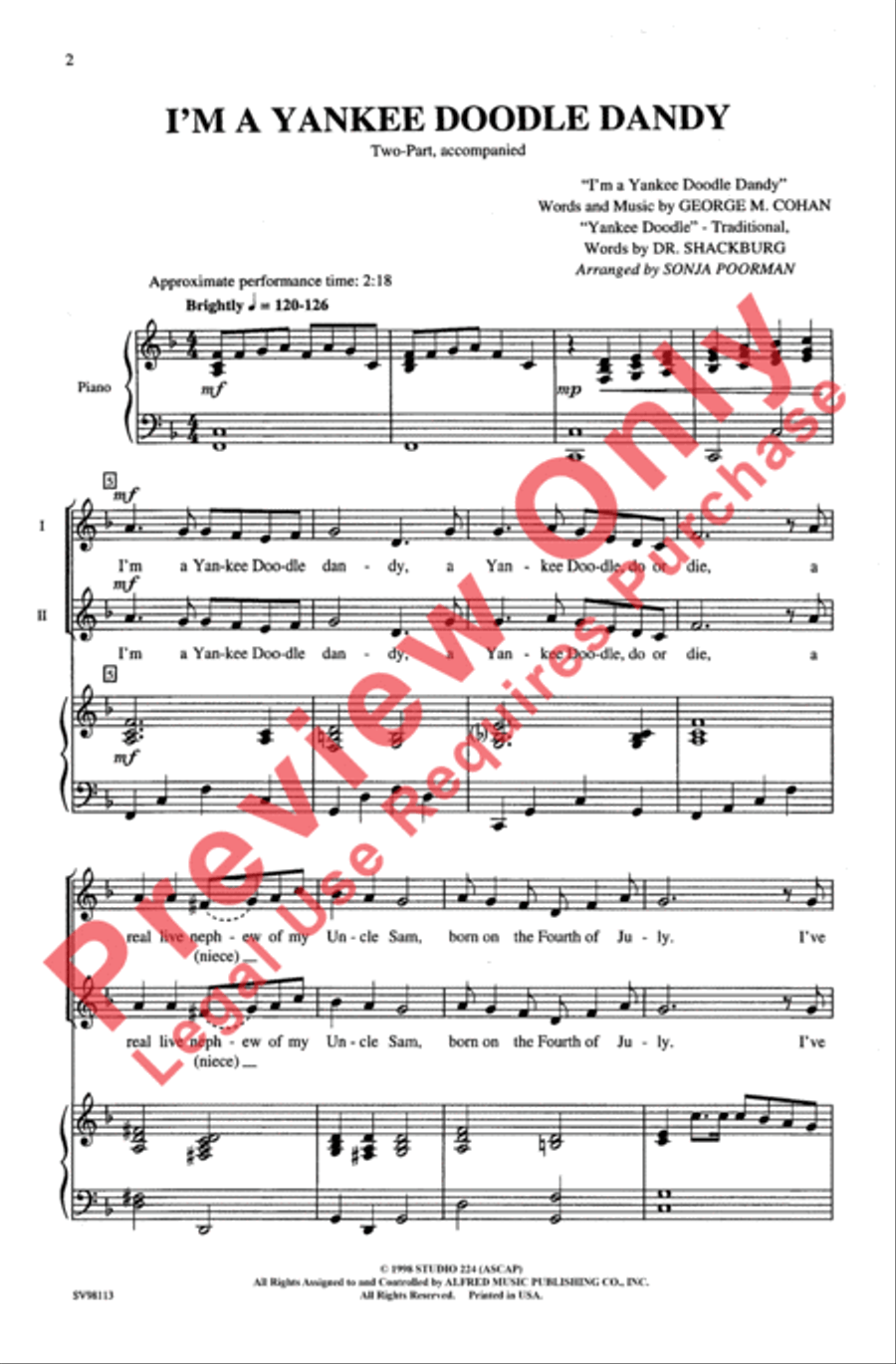 (I'm a) Yankee Doodle Dandy 2-Part scores gallery preview page 2