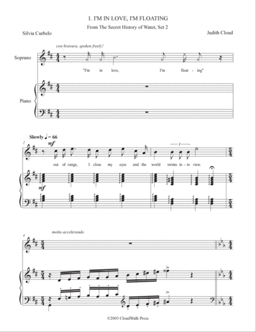The Secret History of Water, set 2 (Music by Judith Cloud) Soprano Voice scores gallery preview page 5