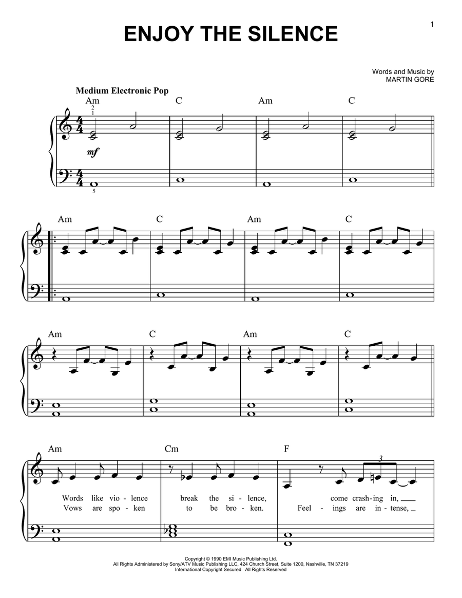 Enjoy The Silence Easy Piano scores gallery preview page 1